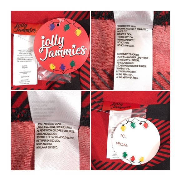 Jolly Jammies XL Christmas 2-Piece Pajama Set Flannel Red/Black Buffalo Check - Picture 3 of 8